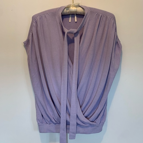 Anthropologie Rambuteau Surplice Lavender Wrap Tie Knit Top - Picture 2 of 9